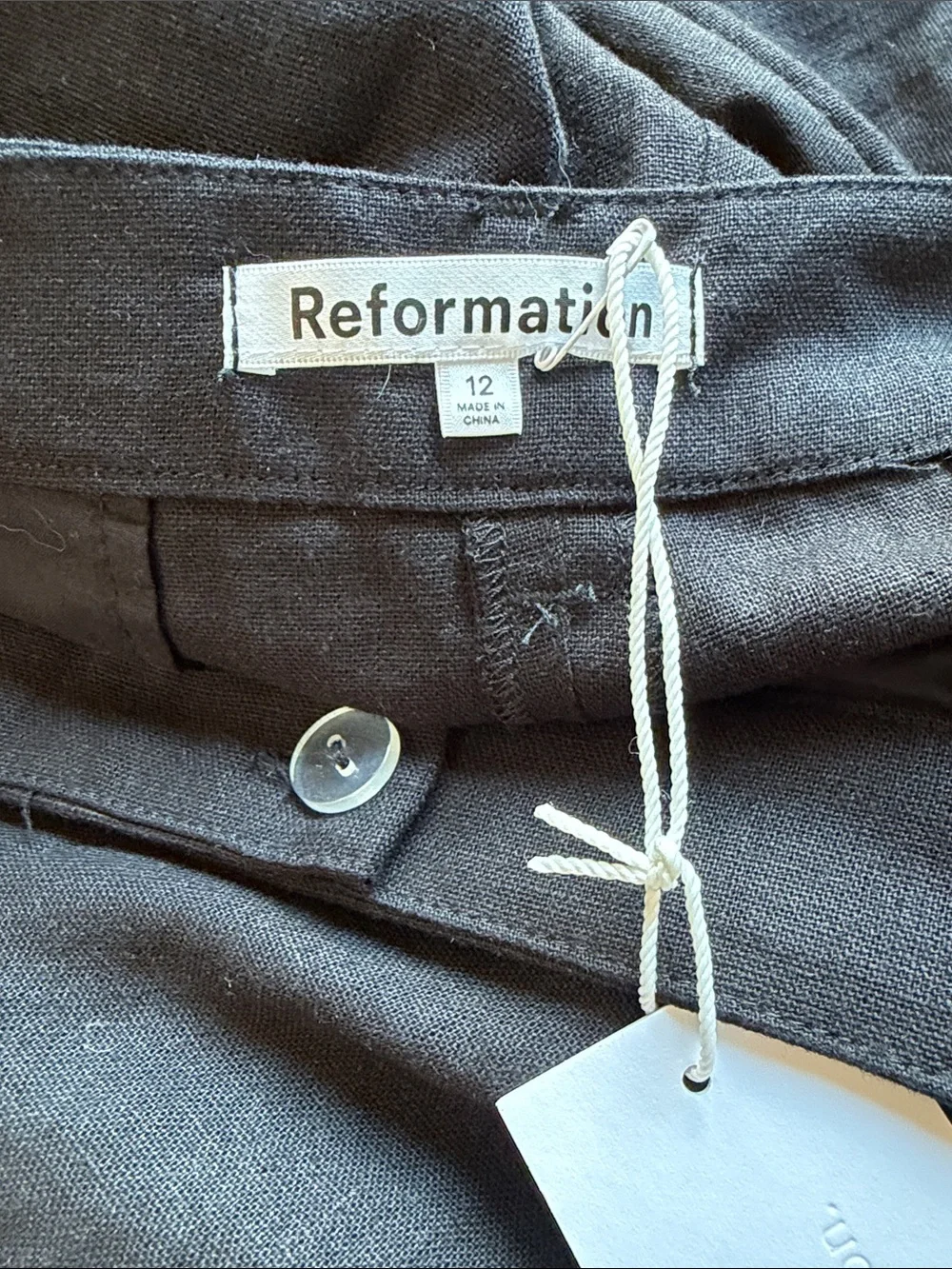 Reformation Earl Pant Black Linen Blend Wide Leg Trouser Designer Sz 12 NEW